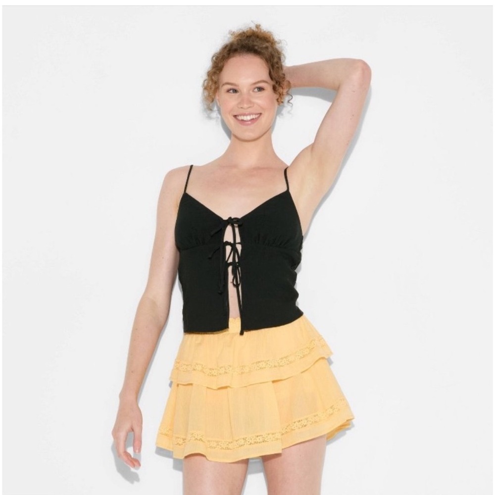 Wild Fable Black Front Tie Camisole Top‎ Adjustable Straps Size L NWT